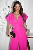 Chic Cut-Off Waist Jumpsuit with Flared Sleeves and Wide Legs