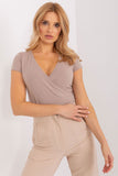 Fitted Short Sleeve Blouse with Envelope Neckline