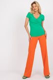Fitted Short Sleeve Blouse with Envelope Neckline