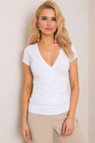 Fitted Short Sleeve Blouse with Envelope Neckline