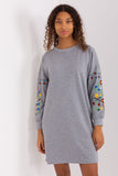 Embroidered Long Sleeve Sweat Dress with Pockets