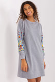 Embroidered Long Sleeve Sweat Dress with Pockets