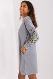 Embroidered Long Sleeve Sweat Dress with Pockets