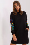 Embroidered Long Sleeve Sweat Dress with Pockets