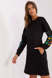 Embroidered Long Sleeve Sweat Dress with Pockets