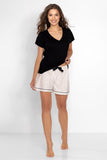 Chic V-Neck Blouse and Striped Shorts Pajama Set