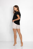Chic V-Neck Blouse and Striped Shorts Pajama Set