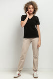 Elegant Slim-Fit Blouse with V Neckline and Decorative Pleat