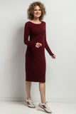 Elegant Fitted Midi Dress with Boat Neckline and Subtle Hems