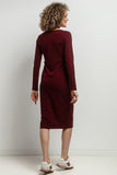 Elegant Fitted Midi Dress with Boat Neckline and Subtle Hems