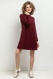 Trapezoidal Cut Knitted Dress with Stand-Up Neckline
