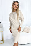 Beige Striped Dress with Ribbed Sleeves