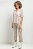 Elegant V-Neck Blouse with Delicate Cuffs and Pleat Detail