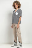 Elegant V-Neck Loose Blouse with Decorative Pleat