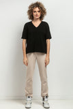 Elegant V-Neck Blouse with Delicate Cuffs and Pleat Detail