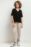 Elegant V-Neck Blouse with Delicate Cuffs and Pleat Detail