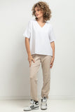 Elegant V-Neck Loose Blouse with Decorative Pleat