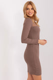 Ribbed Pleated Neckline Pencil Dress with Long Sleeves