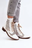 Chic Openwork Women's Leather Boots with Comfort Features