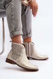 Stylish Natural Leather Boots with Zipper and Openwork Design