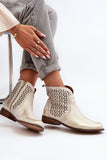 Stylish Natural Leather Boots with Zipper and Openwork Design