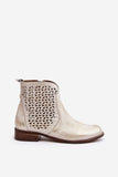 Stylish Natural Leather Boots with Zipper and Openwork Design
