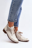 Stylish Women's Leather Boots with Openwork Design & Zipper