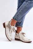 Stylish Women's Leather Boots with Openwork Design & Zipper