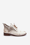 Stylish Women's Leather Boots with Openwork Design & Zipper