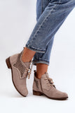 Stylish Suede Women's Boots with Openwork Design and Lacing