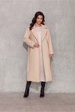 Elegant Insulated Midi Coat with Waist Tie and Pockets