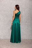 Elegant One-Shoulder Satin Dress with Leg Slit