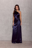 Elegant One-Shoulder Satin Dress with Leg Slit
