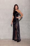 Elegant One-Shoulder Satin Dress with Leg Slit