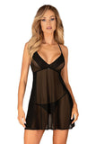 Elegant Black Lace Babydoll with Thong Set