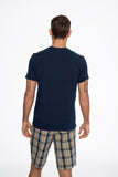 Men's Cotton Short-Sleeve Pajamas with Checkered Pants