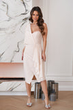 Elegant Strapless Dress with Sheer Sash and Slit Skirt