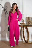 Elegant Long Sleeve Wide Leg Jumpsuit with Button Details