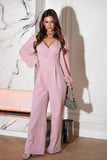 Elegant Long Sleeve Wide Leg Jumpsuit with Layered Neckline