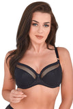 Elegant Black Semi-Padded Bra with Lace and Mesh Details