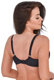 Elegant Black Semi-Padded Bra with Lace and Mesh Details