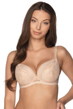 Elegant Lace Push-Up Bra in Beige with Mesh Detail