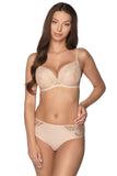 Elegant Lace Push-Up Bra in Beige with Mesh Detail
