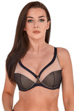 Sensational Semi-Padded Black & Beige Bra with Mesh Accents