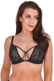 Lace & Mesh Sensual Black Bra with Jewelry Detail