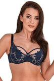 Navy Blue Soft Bra with Lace and Tulle Design