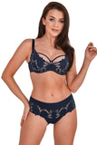 Navy Blue Soft Bra with Lace and Tulle Design