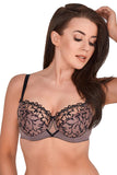 Elegant Brown Semi-Padded Bra with Embroidery and Mesh