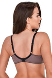 Elegant Brown Semi-Padded Bra with Embroidery and Mesh