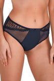 Elegant Navy Blue Full-Cut Panties with Embroidery & Mesh